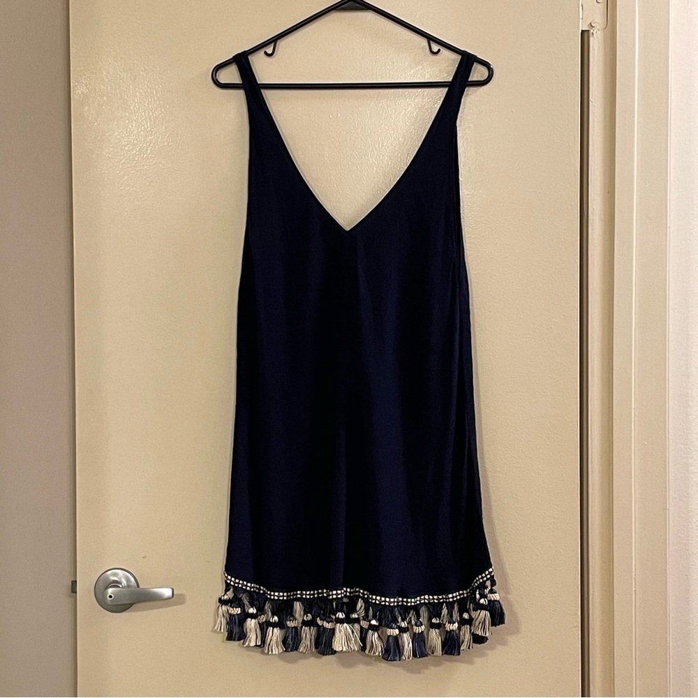 REFORMATION NWOT Taurus Tassel Mini Dress in Navy - Picture 2 of 6